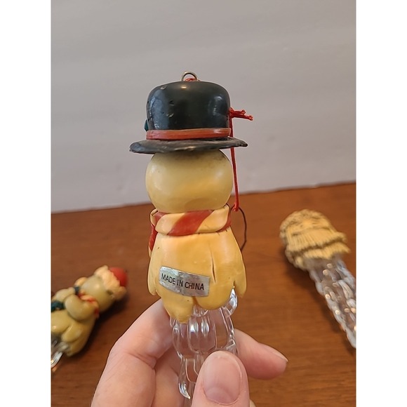 Vintage Set of 4 Icicle Christmas Ornaments Bear Snowman Santa Tree Decoration - Picture 10 of 14